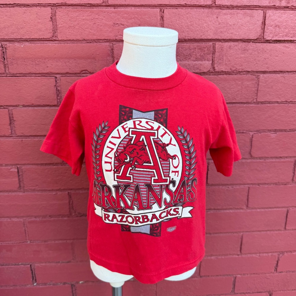 Vtg 90s University of Arkansas Razorbacks Toddler Shirt Size XS 2-4 Football Red